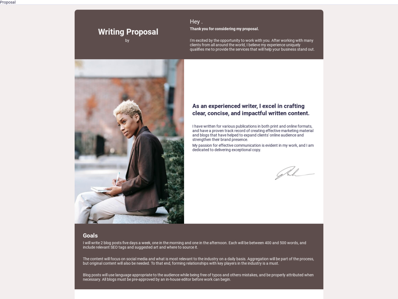 Plutio - Freelance writing proposal